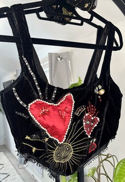 Handmade heavy embellished valentine heart corset
