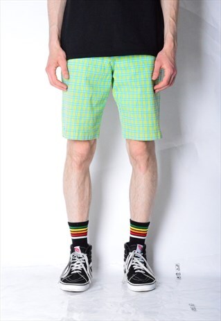 VINTAGE 90S SALAD GREEN CHECK SHORTS