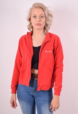 CHAMPION WOMENS VINTAGE TRACKSUIT TOP JACKET SMALL RED 90S