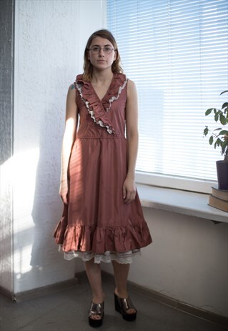 VINTAGE 80'S MIDI BROWN SLEEVELESS DRESS