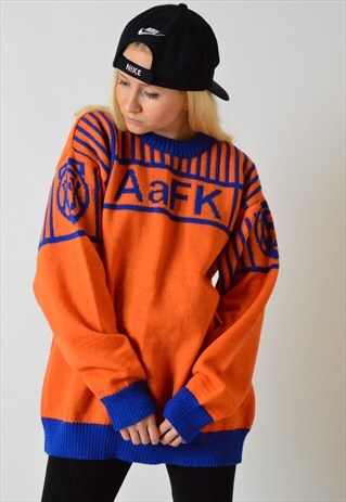 VINTAGE 90S ORANGE WOOL KNIT JUMPER
