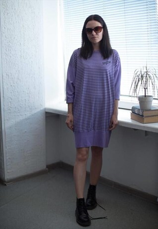 VINTAGE 90'S LIGHT PURPLE STRIPED MIDI T-SHIRT DRESS