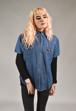 VINTAGE LEVI'S MID BLUE SHORT SLEEVED DENIM WESTERN SHIRT
