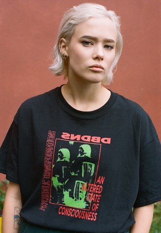 BLACK SHORT SLEEVED T-SHIRT WITH TRANSFORMATIONS PRINT