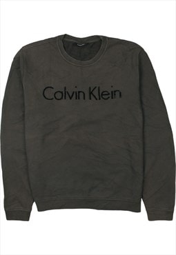 Vintage 90's Calvin Klein Sweatshirt Spellout Crew Neck Grey