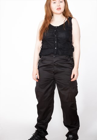 VINTAGE 90S BLACK CARGO PANTS ID:7702