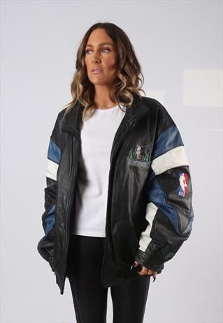 LEATHER BOMBER JACKET NBA TIMBERWOLVES WOLF UK 20 (GV4K)