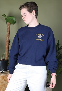 Vintage Sweater Navy Blue with Copley Indians Embroidery