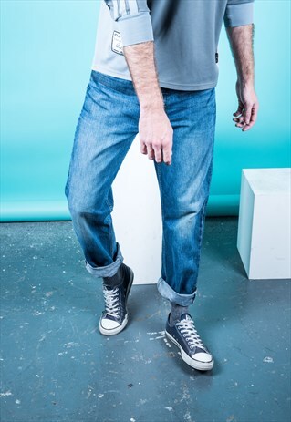 VINTAGE LEVI'S 501 JEANS IN BLUE WITH RIPS AND PAINT MARKS