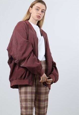 VINTAGE XL BURGANDY BOMBER JACKET
