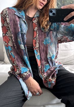 Vintage 80s Artsy Colorful Long Shirt - M - L