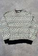 VINTAGE KNITTED JUMPER ABSTRACT PATTERNED GRANDAD SWEATER