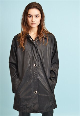 90'S RETRO BLACK SHIMMER GRUNGE MINIMALIST JACKET PARKA