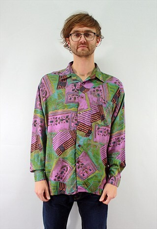 VINTAGE 80'S SHIRT WITH BUTTONS AND COLORFUL PATTERNS