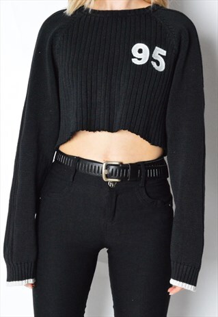 REWORKED VINTAGE 90S BLACK CROPPED JUMPER