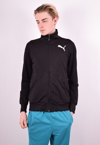 PUMA MENS VINTAGE TRACKSUIT TOP JACKET SMALL BLACK 90'S