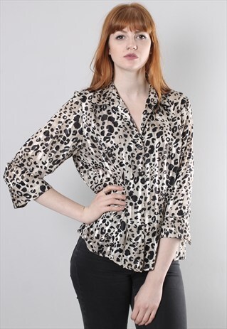 VINTAGE 90S LEOPARD PRINT SATIN TEXTURED BLOUSE TOP