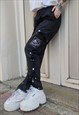 SIDE CLIP ON OVERALLS EMBROIDERED CARGO POCKET JOGGERS BLACK