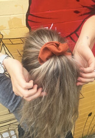 BURNT ORANGE FAUX SUEDE SCRUNCHIE
