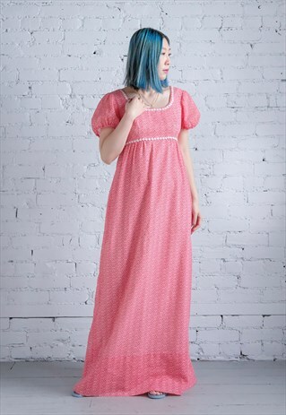 REVIVAL VINTAGE 70S RED FLORAL GEOMETRIC MAXI