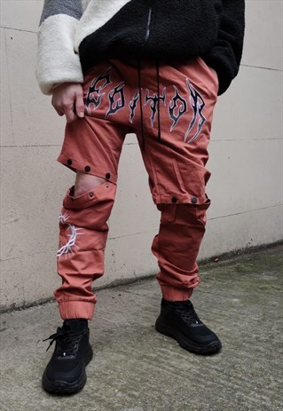 2IN1 DETACHABLE STRAIGHT FIT DENIM FEEL JOGGERS CARGO SHORTS