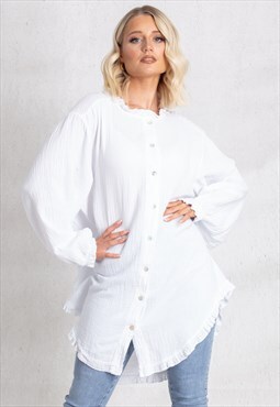 white cheesecloth oversized shirt dress
