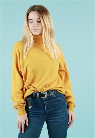 80S BENETTON MUSTARD ROLL NECK JUMPER MADE IN ITALY.