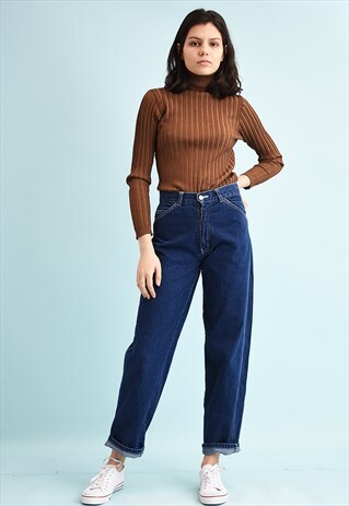 90'S RETRO HIGH WAIST STRAIGHT SHORT CUT DENIM JEANS