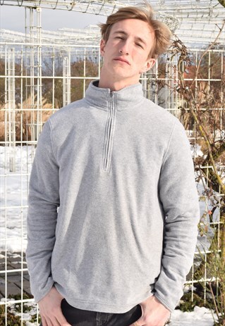 VINTAGE GREY QUARTERZIP 1/4 ZIP FLEECE JUMPER