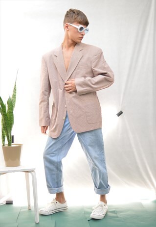CHECKERED OVERSIZE TWO COLOUR VINTAGE BLAZER / UNISEX