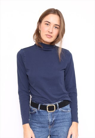 VINTAGE 90S NAVY TURTLE POLO HIGH NECK TOP