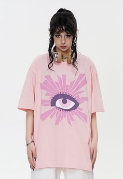 Eye print t-shirt good luck charm tee retro top pastel pink