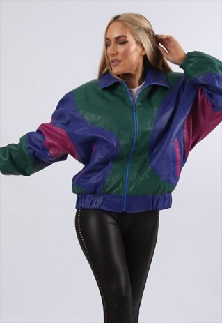 VINTAGE USA LEATHER BOMBER JACKET OVERSIZED UK 12 M (9KAD)