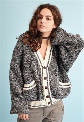 80'S RETRO KNIT HERITAGE SLOUCHY JAZZY GRANDADS CARDIGAN