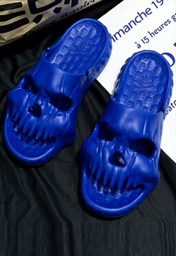 3D skeleton sliders open toe skull shape sandals in blue