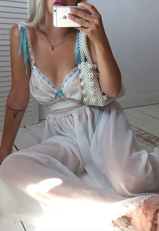 VINTAGE REVIVAL 70S SHEER WHITE ORGANZA ROMANTIC SLIP DRESS