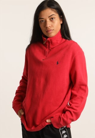 VINTAGE RALPH LAUREN EMBROIDERED LOGO 1/4 ZIP SWEATSHIRT