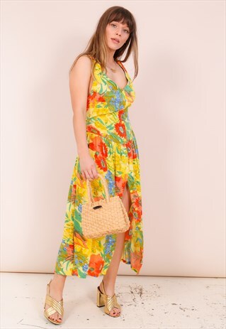 VINTAGE 80S FLORAL PRINT BACKLESS MIDI DRESS