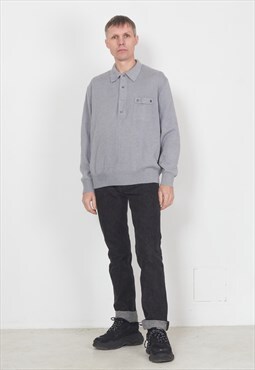 Vintage Grey Polo 1/4 Buttons Knit Jumper with Wool