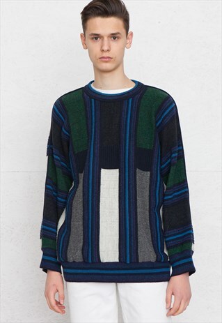 VINTAGE BLUE GREEN CARLO COLUCCI ROUND NECK KNIT JUMPER