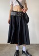  Vintage wool black pleated midi skirt in black