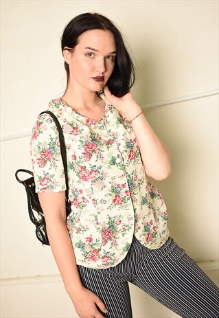 VINTAGE 90S PARIS CHIC FESTIVAL FLORAL BLOUSE TOP