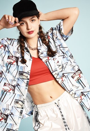 90'S RETRO SHIP PRINT FESTIVAL DAD'S SHIRT TOP