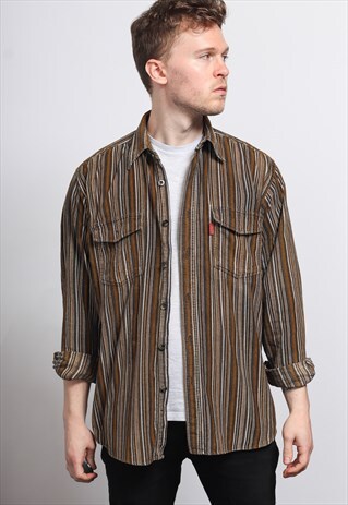 VINTAGE CORDUROY CORD STRIPED SHIRT