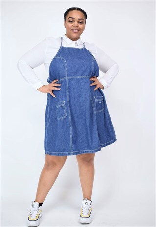 VINTAGE 90'S DENIM STRAPPY DRESS WITH CROSS OVER BACK