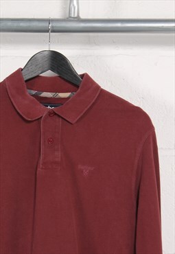 Vintage Barbour Polo Shirt in Dark Red Long Sleeve Large