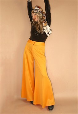 Vintage 70s yellow wide leg high waisted flares trousers M
