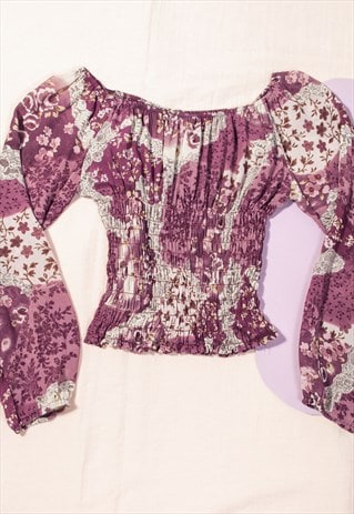 VINTAGE FAIRYCORE BLOUSE Y2K COTTAGECORE PINK HIPPIE TOP