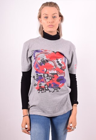 NIKE WOMENS VINTAGE T-SHIRT TOP SMALL GREY 90S