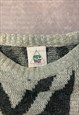 VINTAGE KNITTED JUMPER ABSTRACT PATTERNED GRANDAD SWEATER